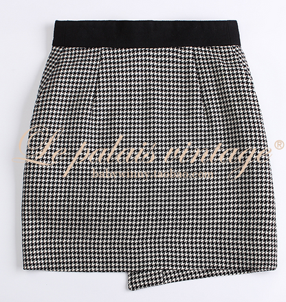 Le Palais Vintage Original Retro Irregular Long Woolen Houndstooth Skirt- VERA.