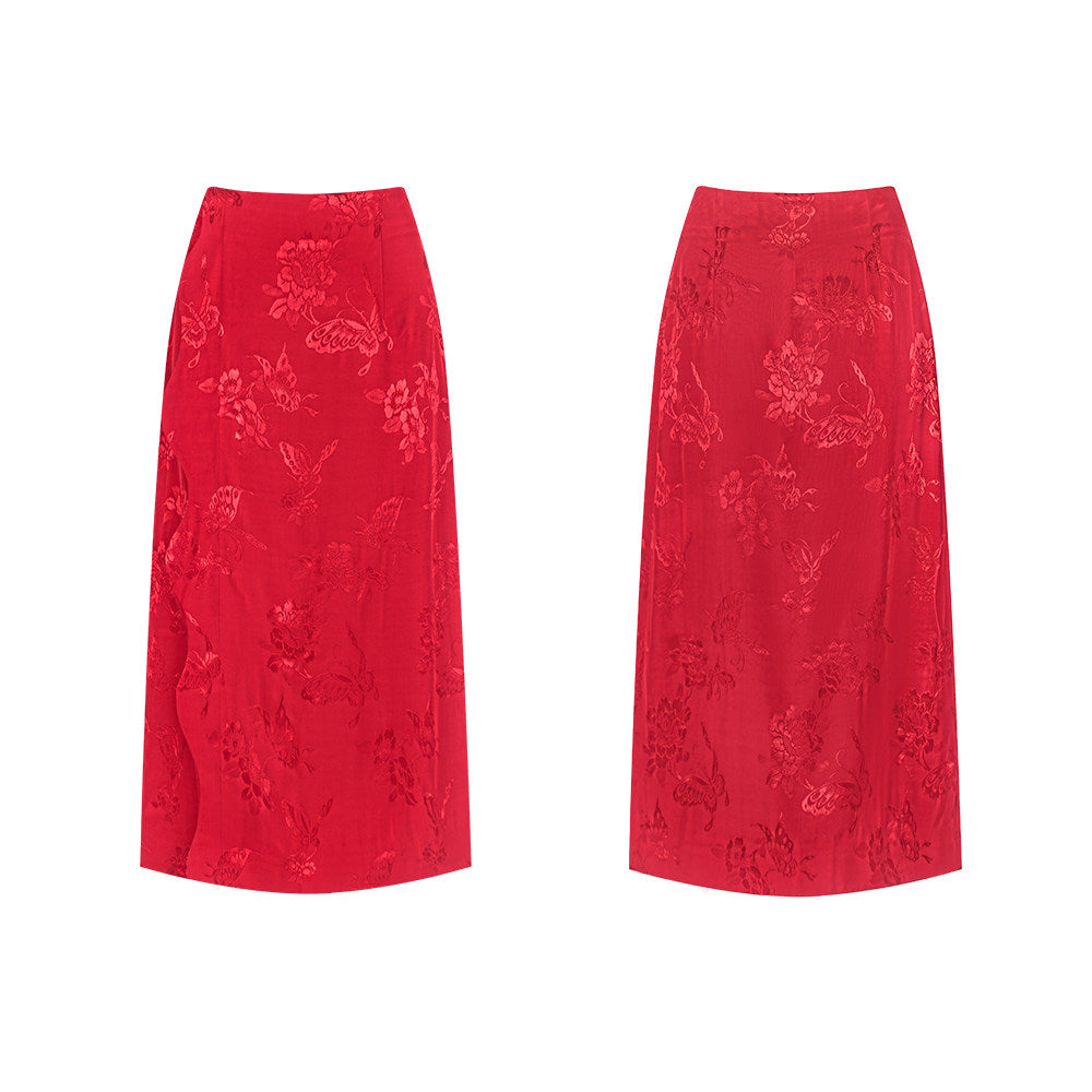 TUYUE Chinese style glazed yellow jacquard skirt- SHARON.