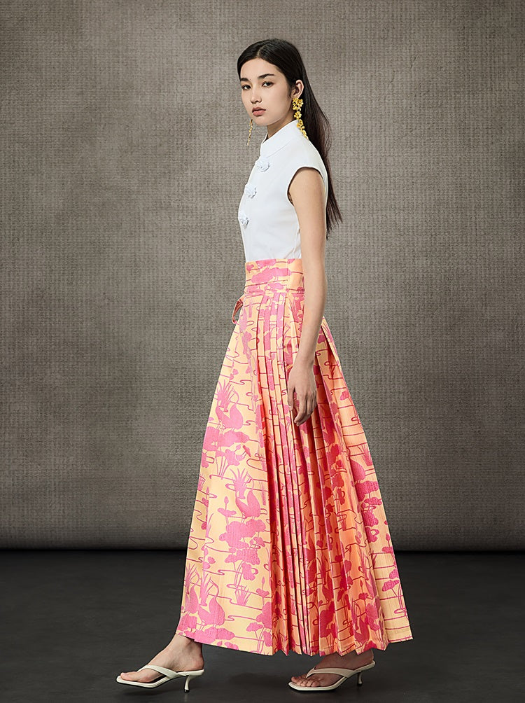 HECO Summer Lotus Pond Crane Long Skirt - GRAD.