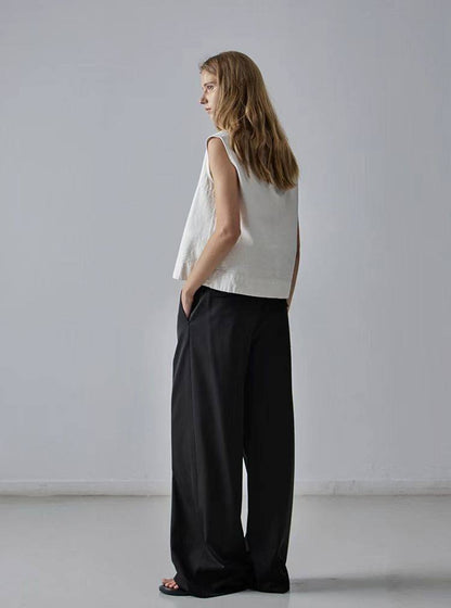 Nothing Written Casual High-waisted Slim Versatile Straight-leg Pants-LIV.