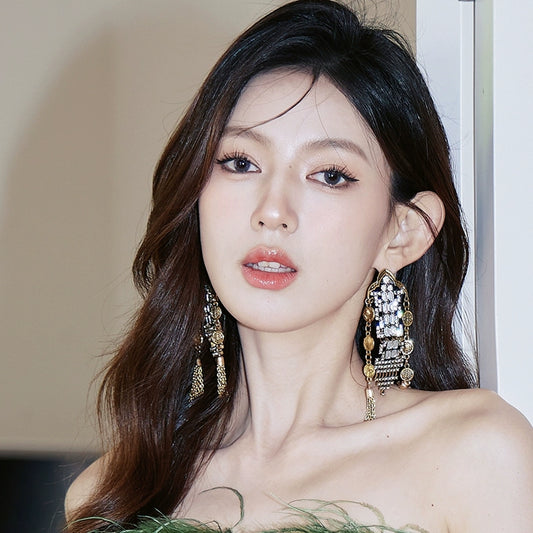 DOLLY Vintage Nepalese Style Diamond Gold Tassel Earrings-DERA