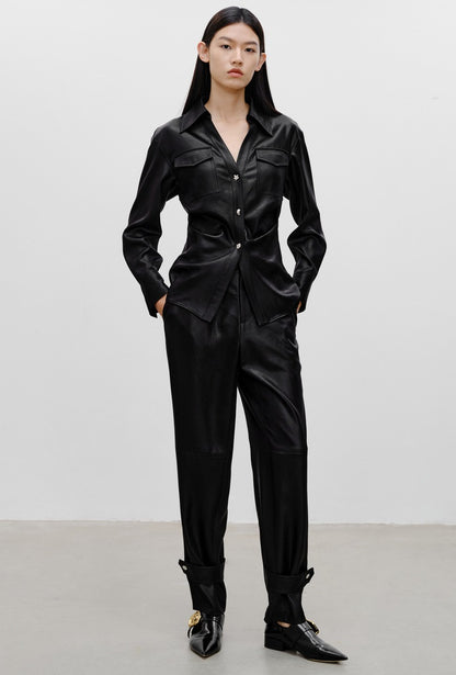 COMME MOI Lu Yan designer waist shirt triacetate commuter shirt top - NOVA.