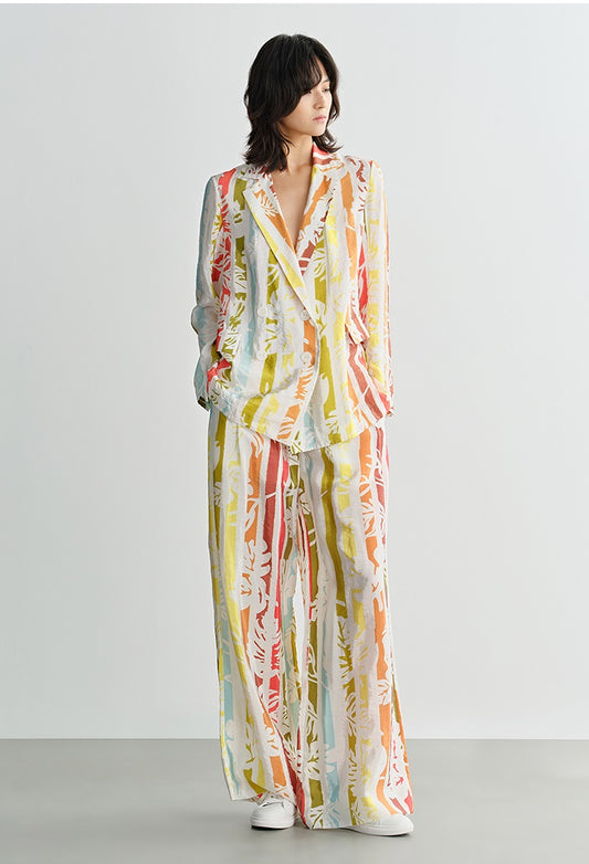 COMME MOI  summer casual color stripe print suit - EVELYN.