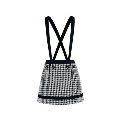 FAME retro playful houndstooth strap A-line short skirt - ASTRID