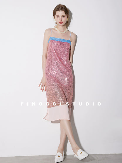 Gradient Pink High-end Craft Sequins Slip dress - Tiiva
