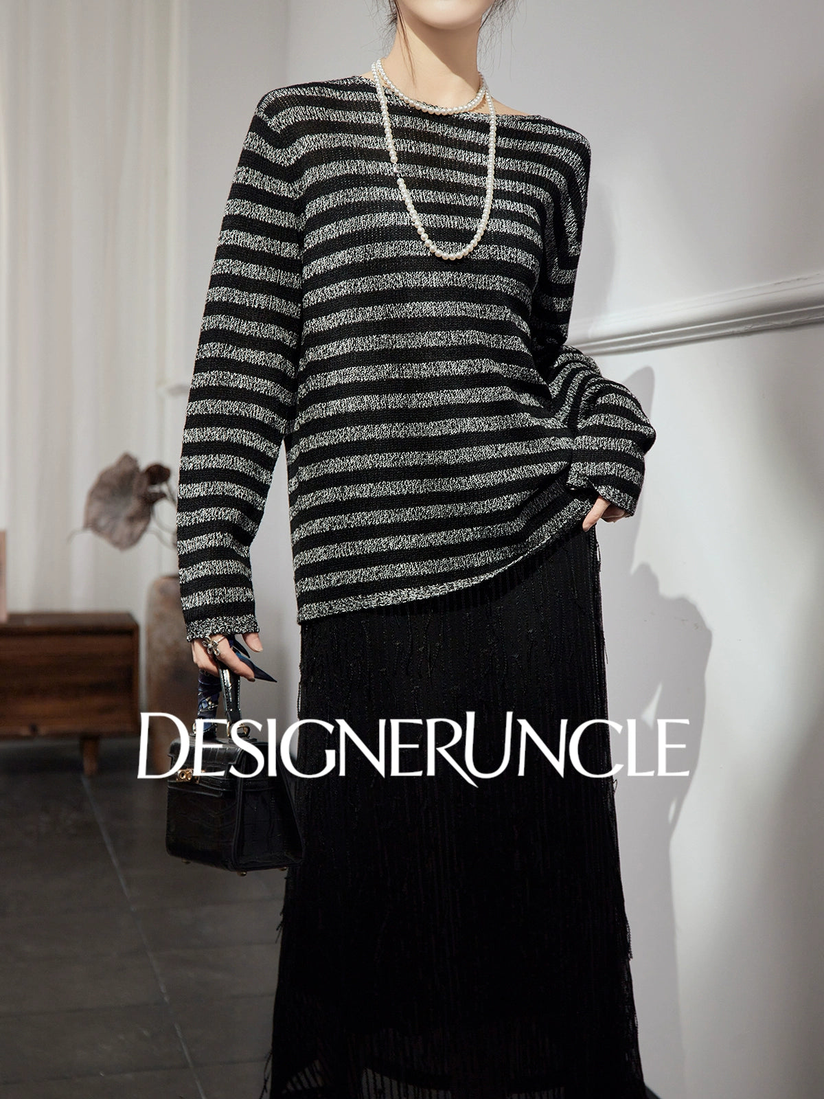 DGU "Ink Sequence" black and gray wool knitted sweater - DREAM.