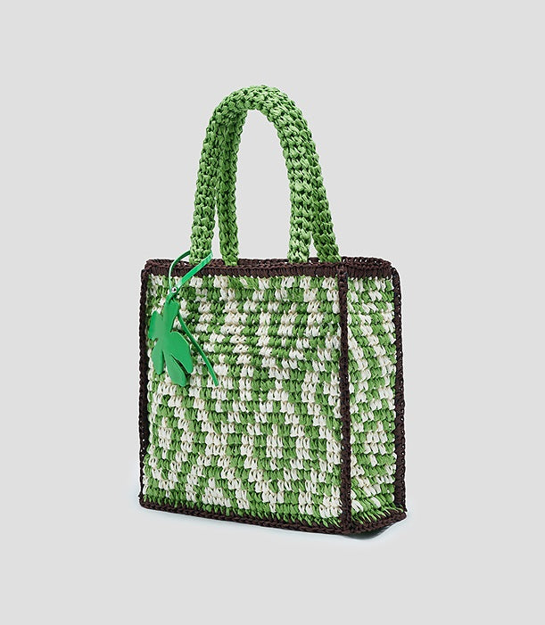 COMME MOI Lv Yan designer check contrast straw tote bag - SOLANE.