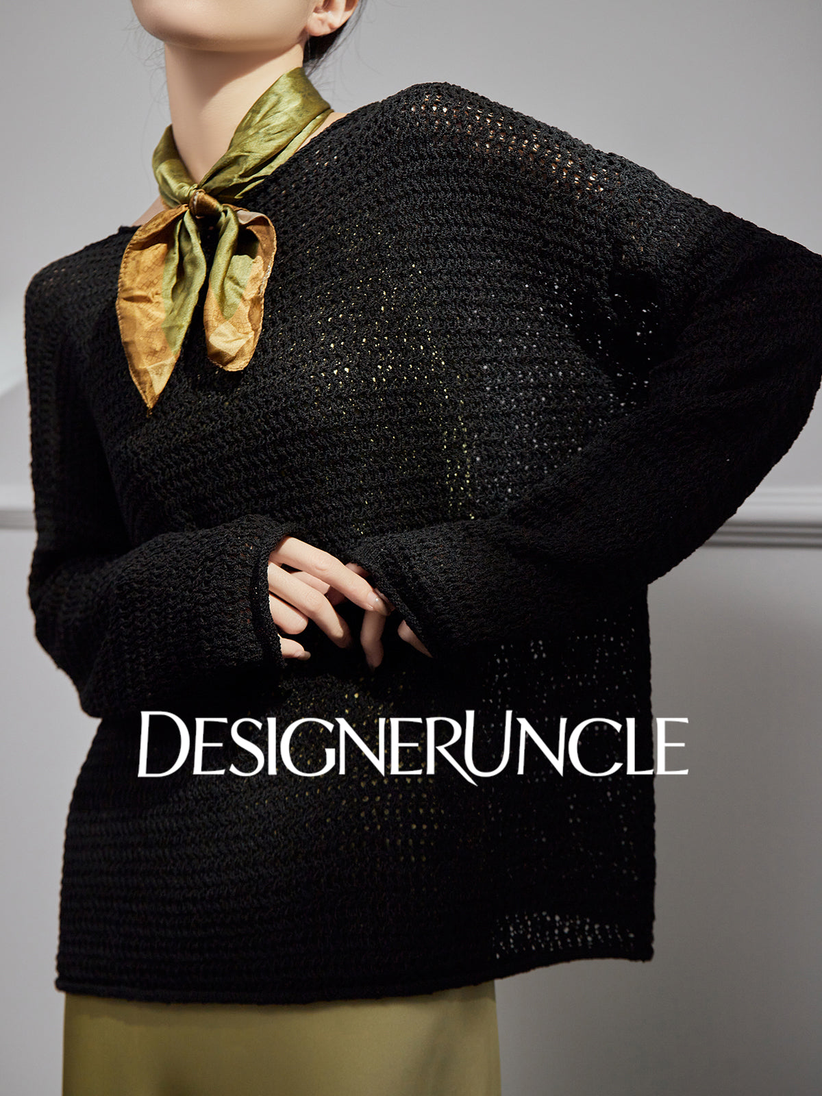 DGU| Hollow loose knitted long sleeves lazy style niche design pullover sweater - TEST.