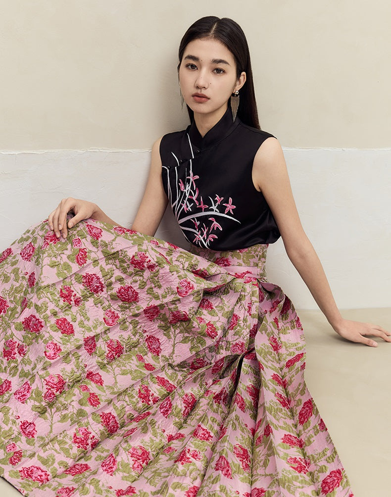 HECO Rose Brocade Jacquard Horse Face pink Skirt Women - piper.