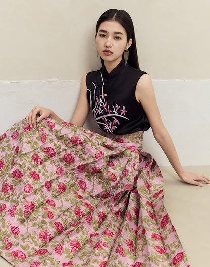 HECO Rose Brocade Jacquard Horse Face pink Skirt Women - piper.