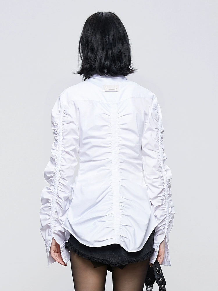 ANNAKIKI white deconstructed split pleated long sleeve shirt for women-SATURN