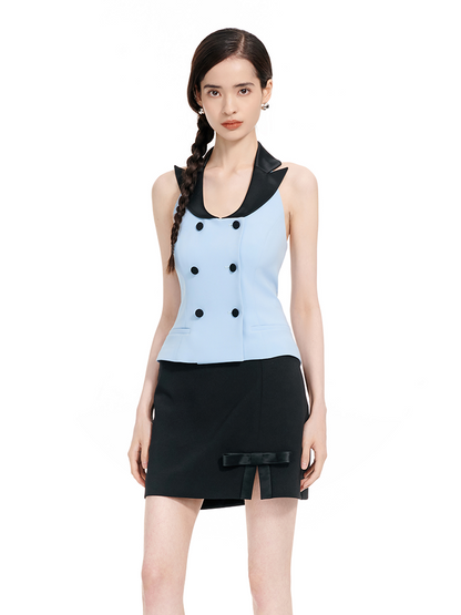 YES BY YESIR | Ye Qians Deconstructed U-Neck Navy Vest with Silhouette - MARILISE.