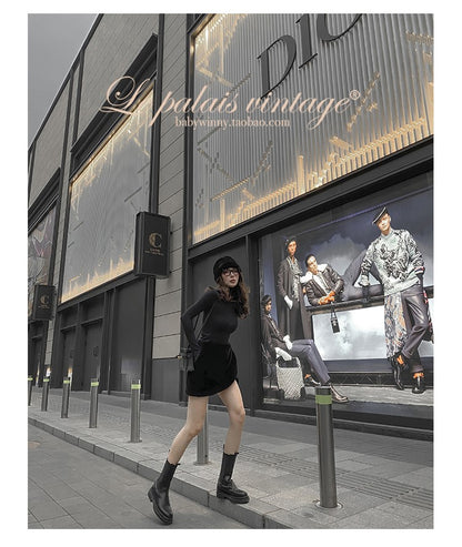 Le Palais Vintage Black Long Sleeves Short Faux Fur Coat and Dinner Skirt Suit-Selena.