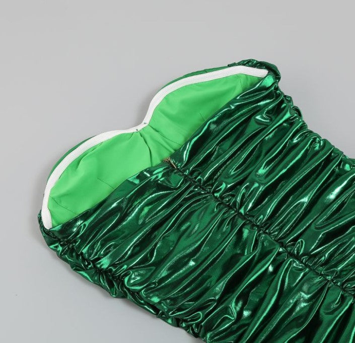 DOLLY High End Green Off Shoulder Chest Wrap Irregular Fish Tail Dress-LEAH