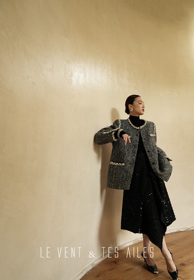 LE VENT&TES AILES Galaxy Luxury Weaving Feminine Sequin Tweed Skirt-ZOYA