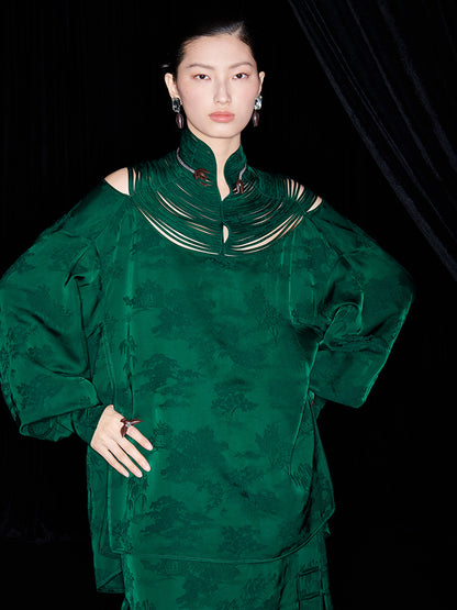 M essential Mackay designer Jacquard dense stand string neck top dress skirt pant set - Asaha