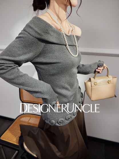 DGU|Gray Knitted Sweater Niche Long-Sleeved Top  - GLORY.