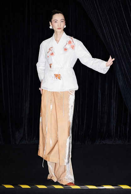 M essential Mackay designer label Quiet lace dahlia Thai lion goldfish studded Kimono Top - NICE.