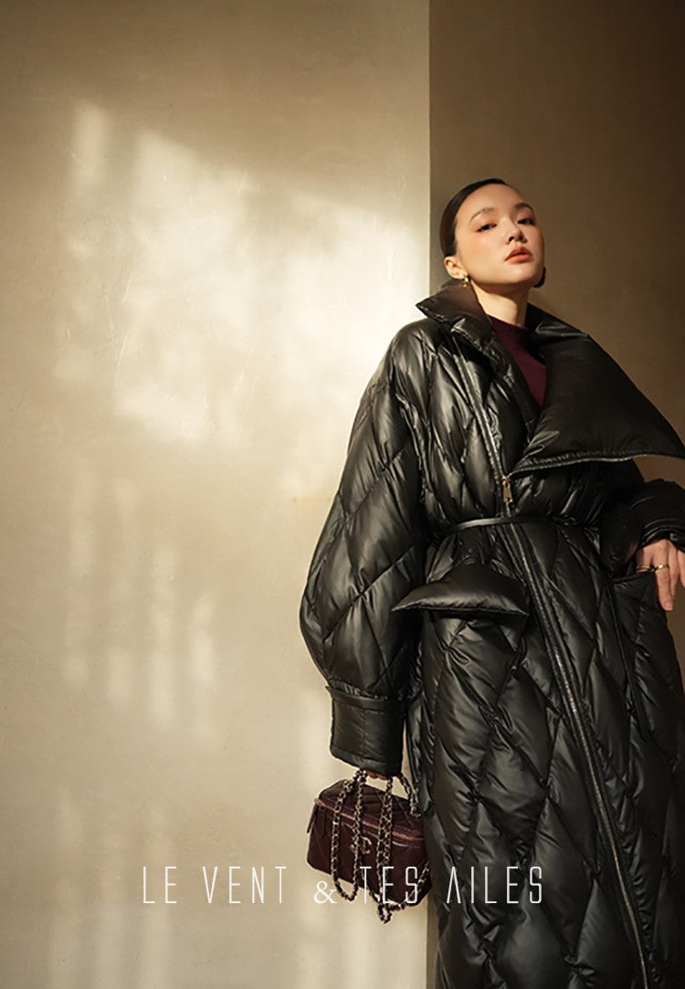 LE VENT&TES AILES Luxury High Cover Pressure Down Long Winter Jacket Coat -SZA