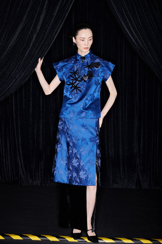 M essential Ma Kai designer Haiqing jacquard gag fish algae pattern nail bead top - CHEN.