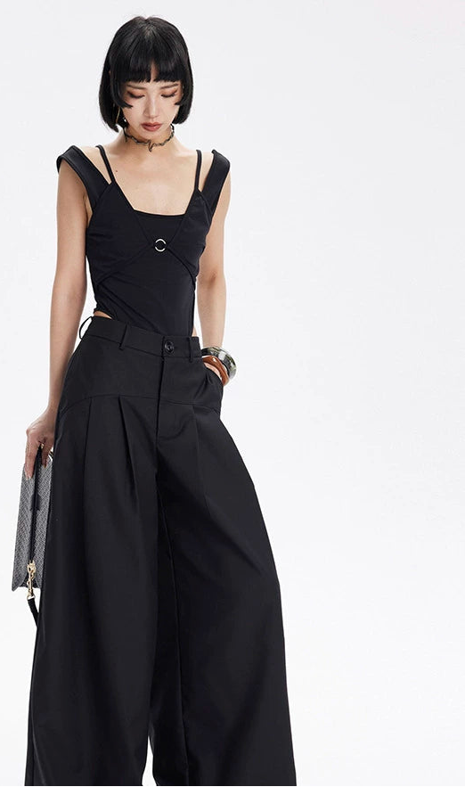 TINY IN Curved split wide-leg black trousers-SLUF