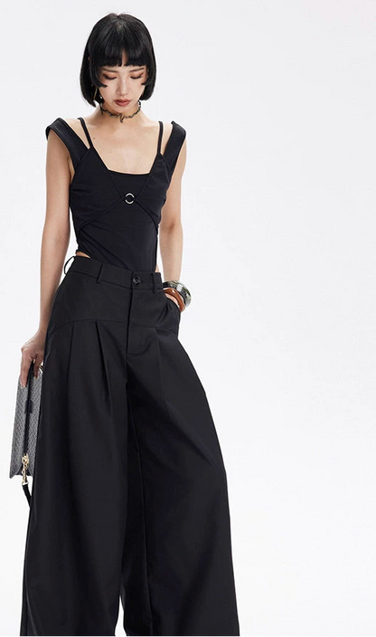 TINY IN Curved split wide-leg black trousers-SLUF