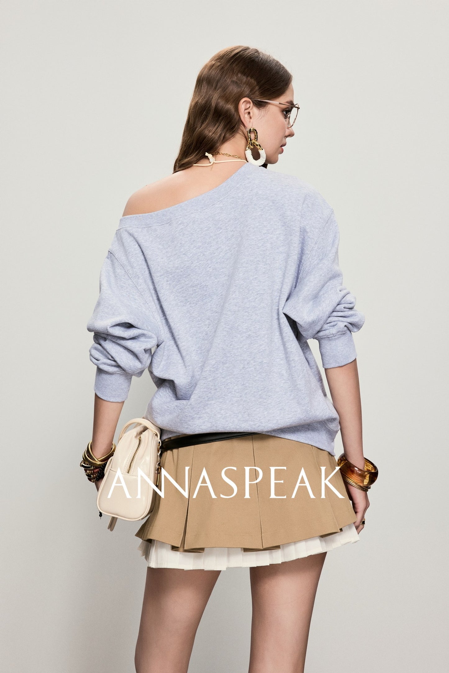 ANNASPEAK crew neck mottled distressed printed sweatshirt-PAMP.