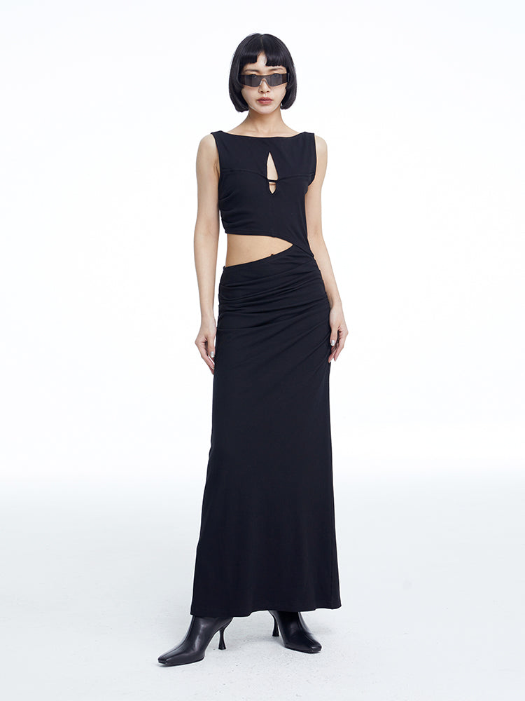 TINY IN knitted faux two-piece women's pleated long dress -CHARMY