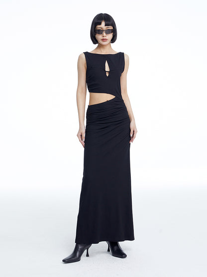 TINY IN knitted faux two-piece women's pleated long dress -CHARMY