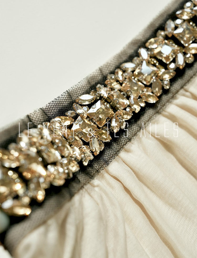 LE VENT&TES AILES retro Crystal embellished Premium Silhouette Tencel Beaded vacation Dress-YUTA