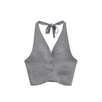 Le Palais Vintage Summer knitted vests halterneck suspenders- ROBBIE.