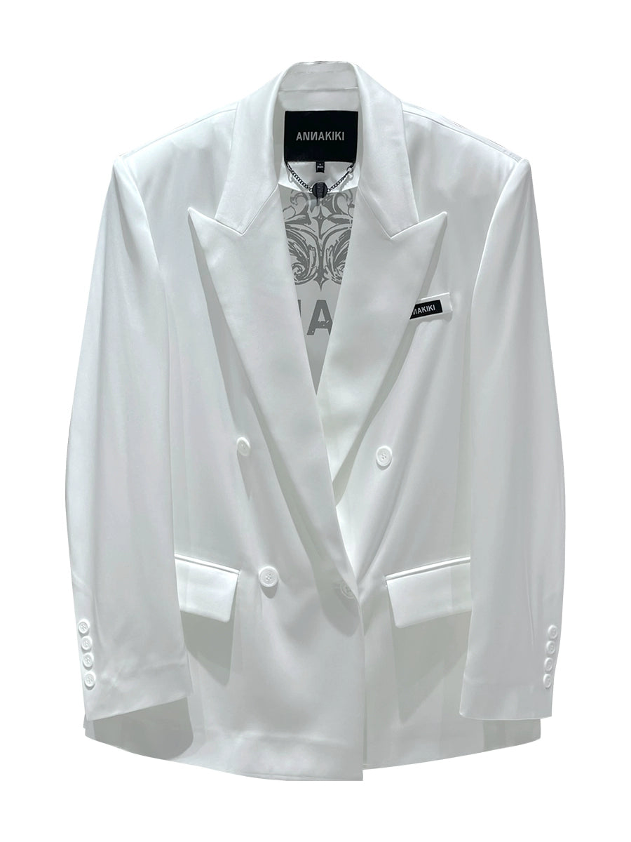 ANNAKIKI Designer White Acetate Print Loose Suit Jacket for Women - CRAVE