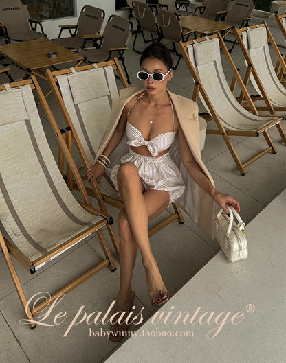 Le Palais Vintage  Sweet and Spicy Girly Short Puff Sleeve Shirt High Waist Pumpkin Shorts-QUINN