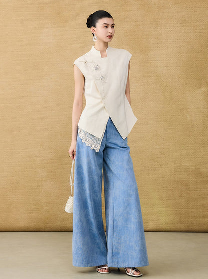 HECO Chinese Old Money Linen Bootcut Slacks Slim Wide-leg Pants - GLADE.