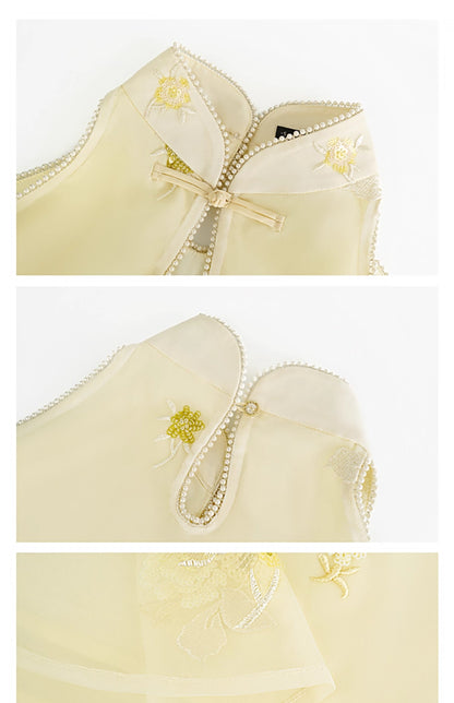 HECO Chinese double-layer tulle flesh covering elastic ballet style vest two-piece - LEVI.