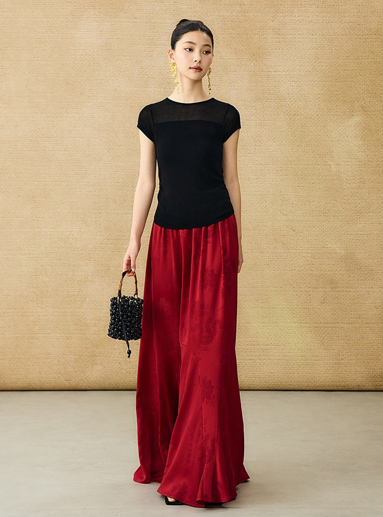 HECO Chinese Style Acetate Jacquard Elasticated High-waisted Fishtail Skirt - BETH.