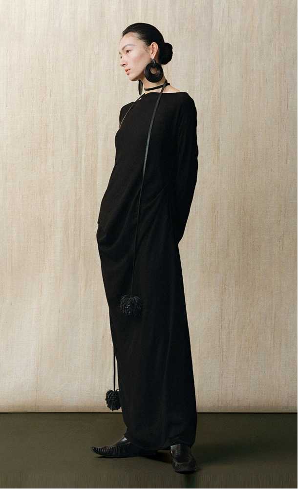 ZHUCHONGYUN  black sheep wool slim long knitted dress--SIMI.