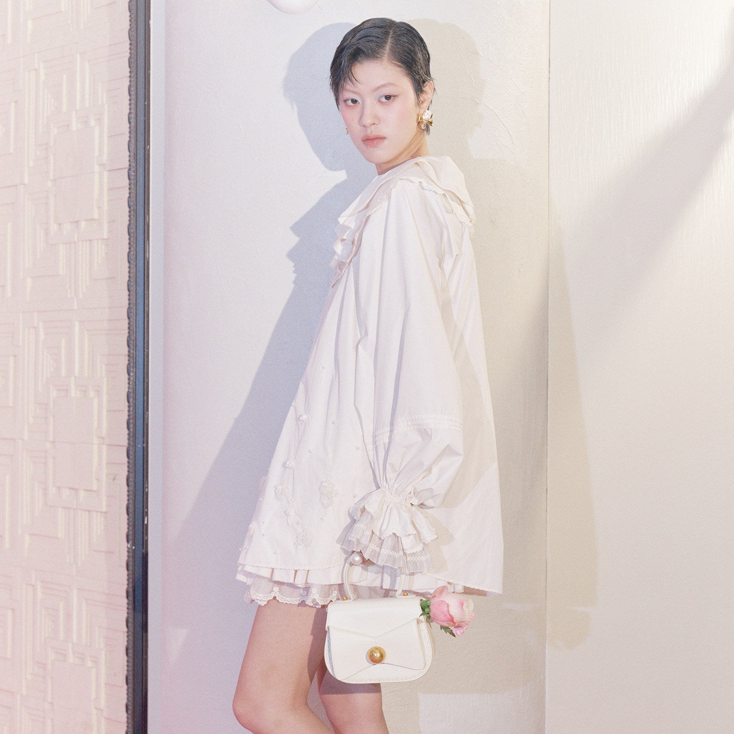 FAME flower embroidered lapel top loose jacket - CADEN