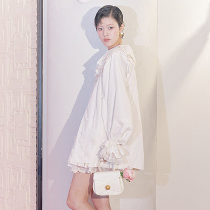 FAME flower embroidered lapel top loose jacket - CADEN