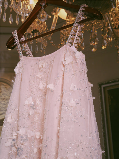 Wardrobes by Chen Luxury Pink Flower Embroidered Loose doll Party Dress-Zola