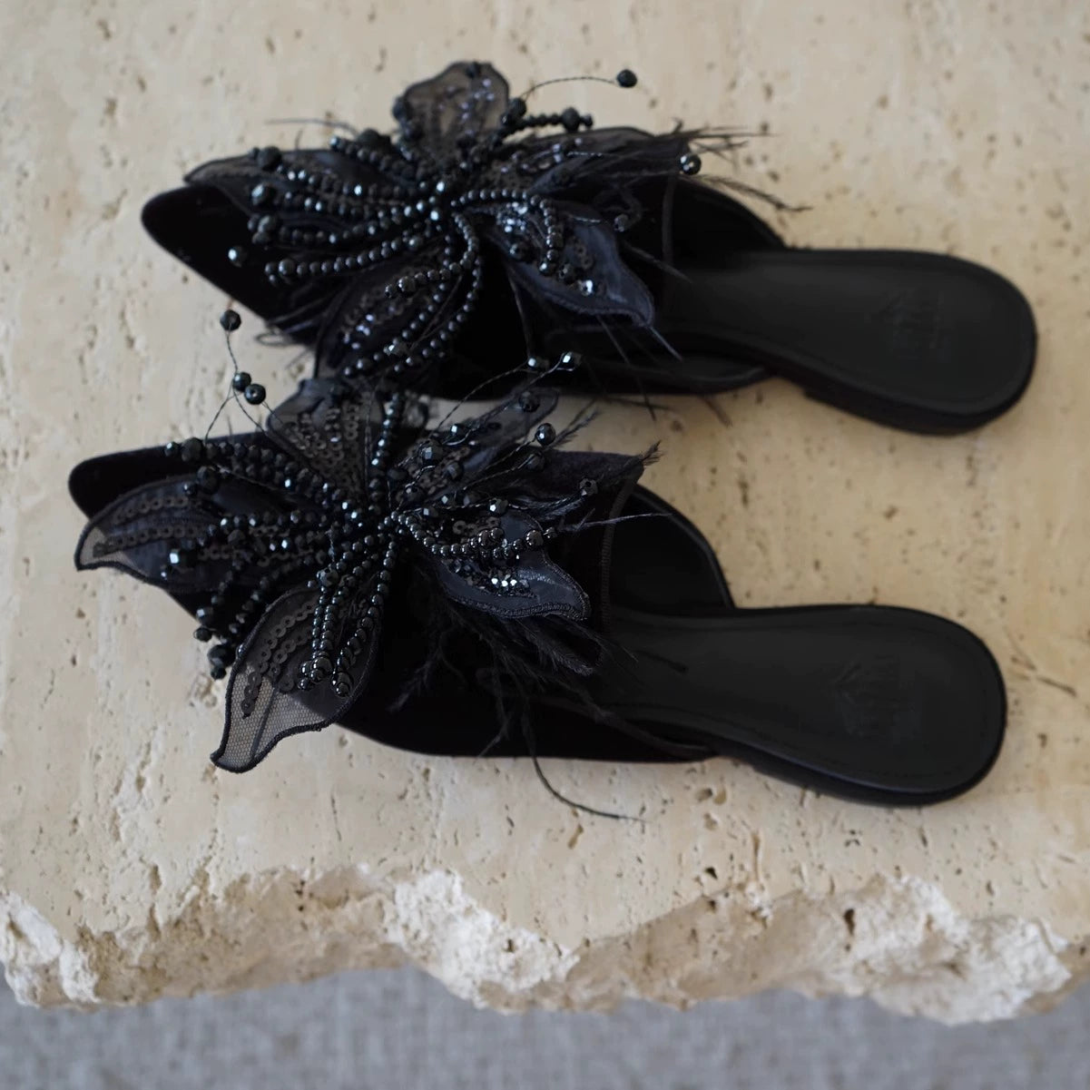 B-FEI feather embroidery women's French semi-support mule -STEWARD.