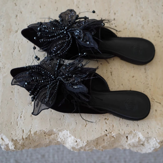 B-FEI feather embroidery women's French semi-support mule -STEWARD.