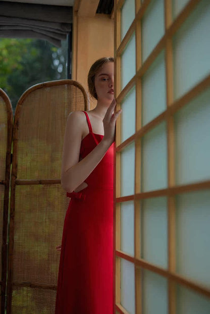 GOUDIN Toast luxury red sleeveless dress-SIMA.