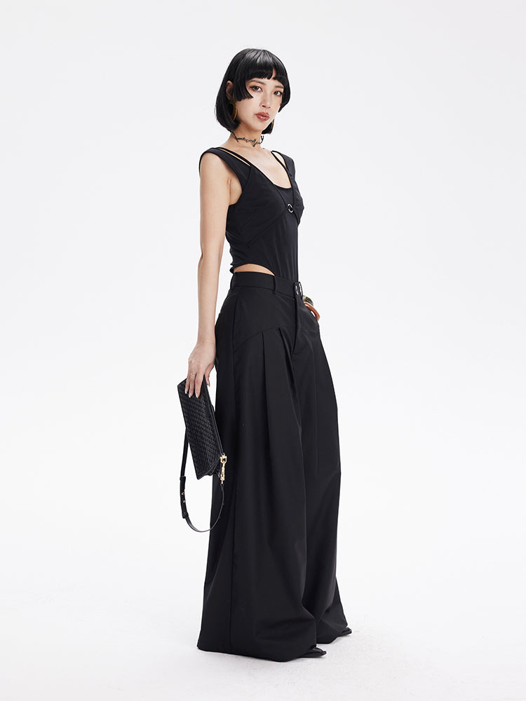 TINY IN Curved split wide-leg black trousers-SLUF