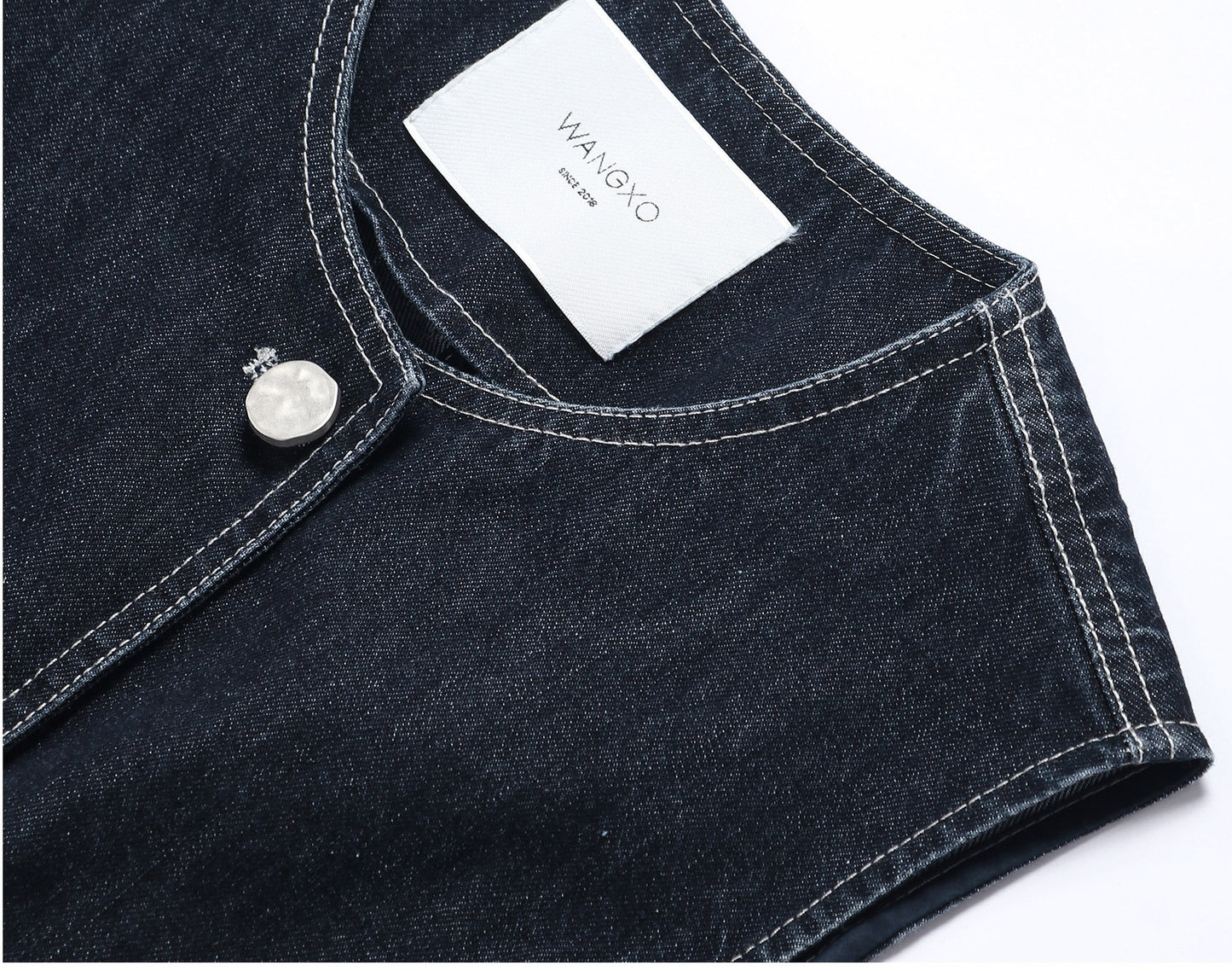 WANGXO | Denim with High-Quality Cotton Blend Waist Contrast Line Denim Vest & Skirt Set -ZIVA