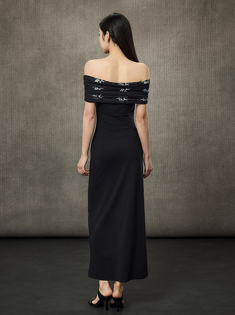 HECO Pleated One-Shoulder Bardot Temperament Midi Dress  - BELIEVE.