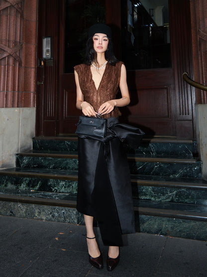 MEI SANGUAN Chocolate Padded-Shoulder Lace Camisole - ALEXANDER