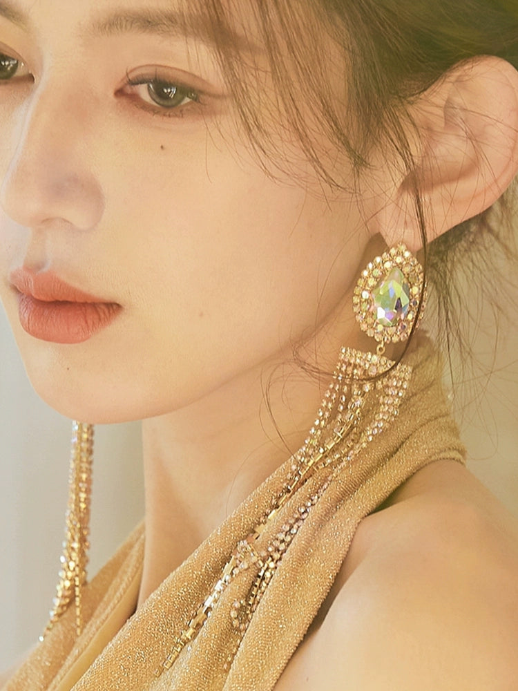 DOLLY Elegant Rhinestone Diamond Tassel Chic Earrings-ABIGAIL