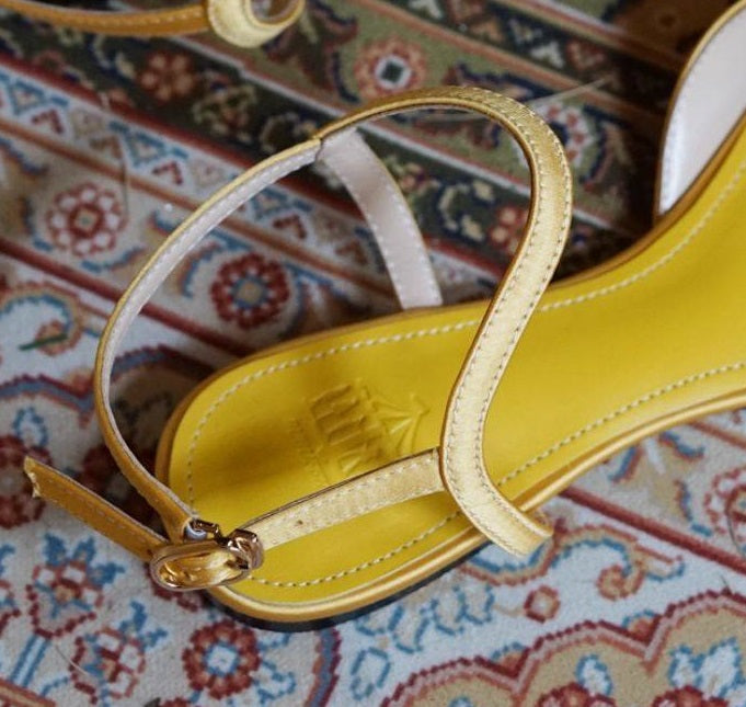 B-FEI Yellow Pointed Toe Embossed Flat Women's Sandals-VILIA.