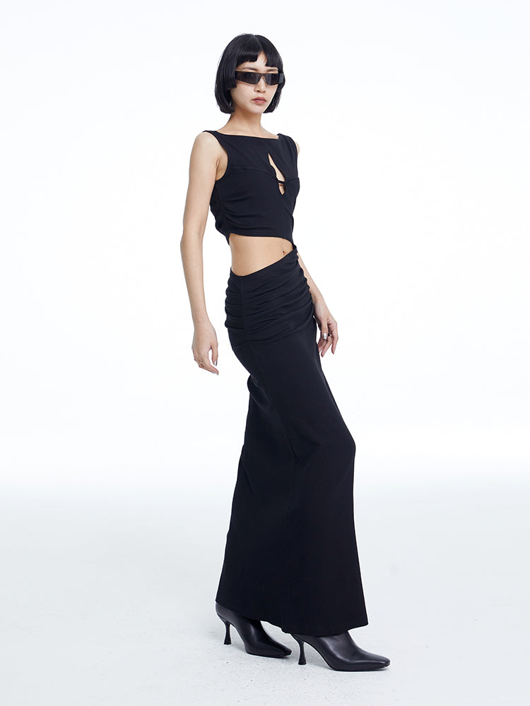 TINY IN knitted faux two-piece women's pleated long dress -CHARMY
